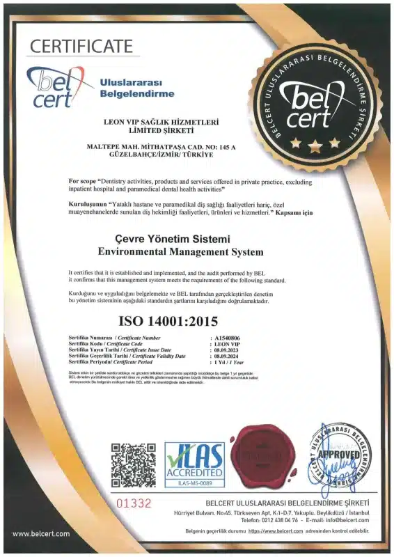 Çevre Yönetim Sistemi Sertifikası - Dentleon Diş Kliniği