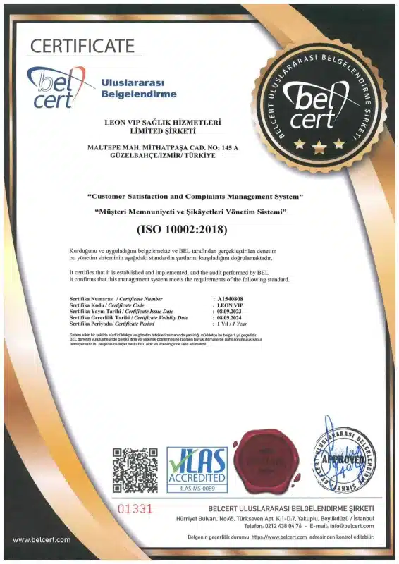 Müşteri Memnuniyeti ve Şikayet Yönetim Sistemi Sertifikası - Dentleon Diş Kliniği